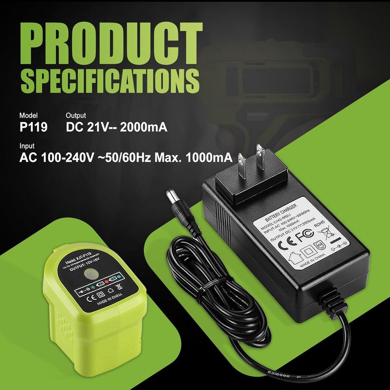 Powilling 2Pack P102 3.5Ah Replacement for Ryobi 18V Battery and P119 Charger Combo Compatible with Ryobi 18 Volt Battery P103 P104 P105 P107 P109 P190 P191 P122 Cordless Tool - Image 3